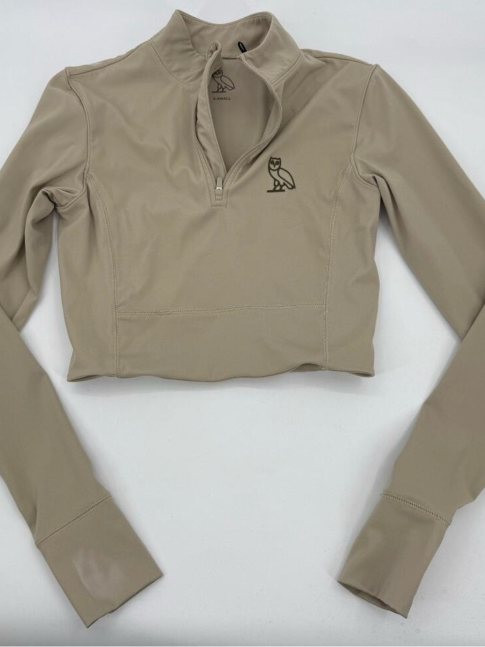 OVO Beige Cropped Quarter-Zip Sweatshirt